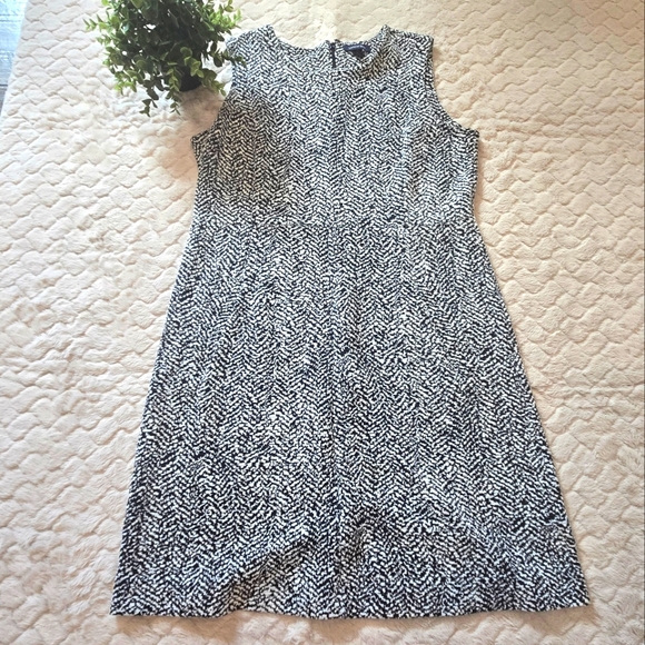 Lands' End Black & White Abstract Herringbone Ponte Sleeveless Dress, Size 14 - Picture 1 of 7